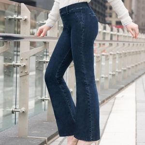 Betabrand Yoga Denim Women's Size Medium Petite MP Dark Indigo Denim Pants